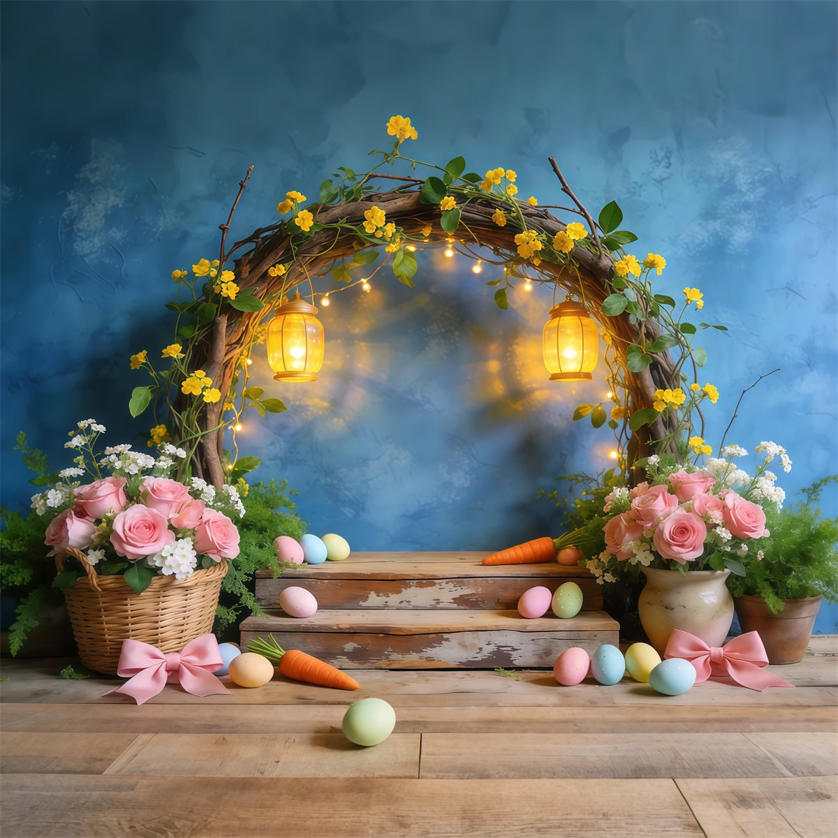 Fond Photo Pâques Présentoir Arche Lanternes Florales Rustiques LXX62-73