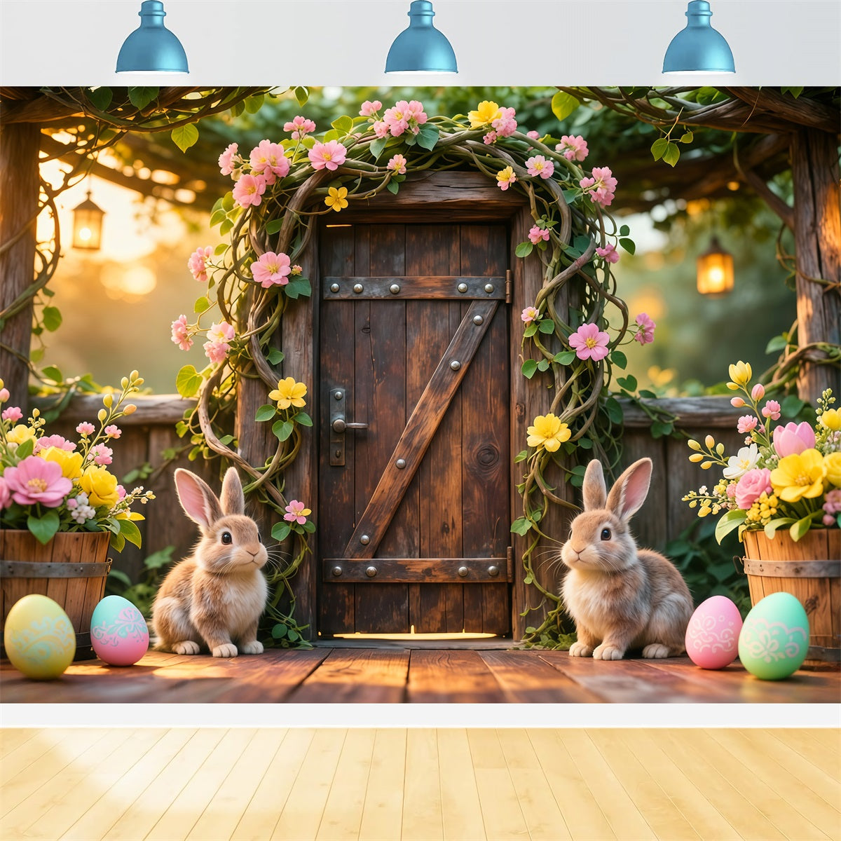 Fond Photo Pâques Porte Bois Jardin Rustique Fleurs LXX62-78