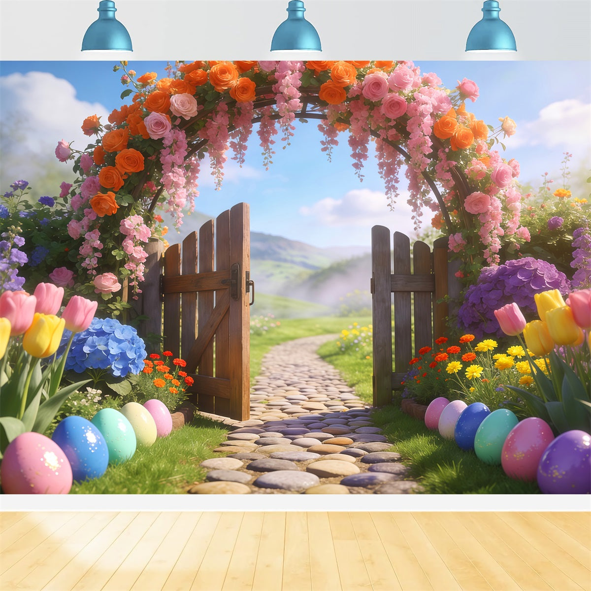 Toile de fond Pâques Portail Cottage Glycine Florale LXX62-82