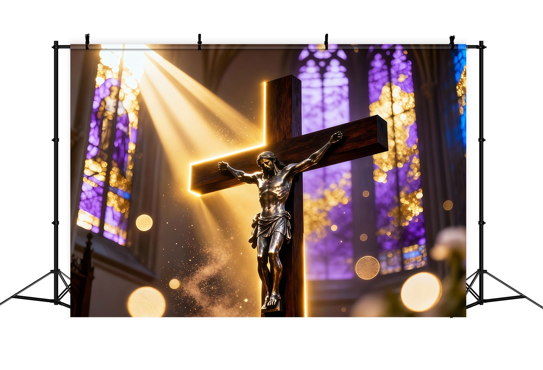 Fond Studio Pâques Crucifix Cathédrale Lumière Dorée LXX62-86