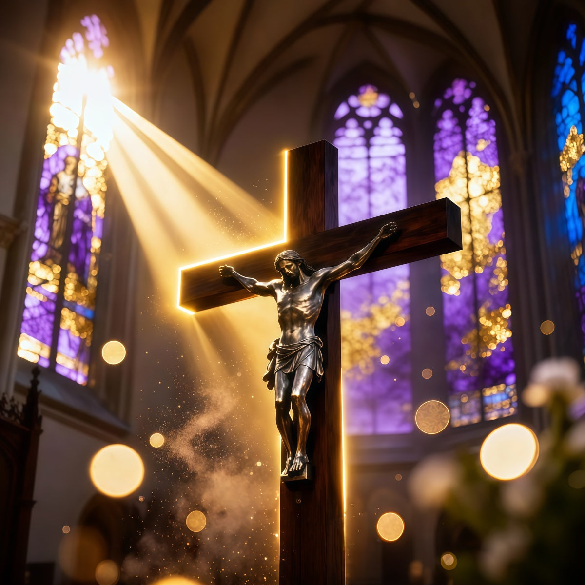 Fond Studio Pâques Crucifix Cathédrale Lumière Dorée LXX62-86