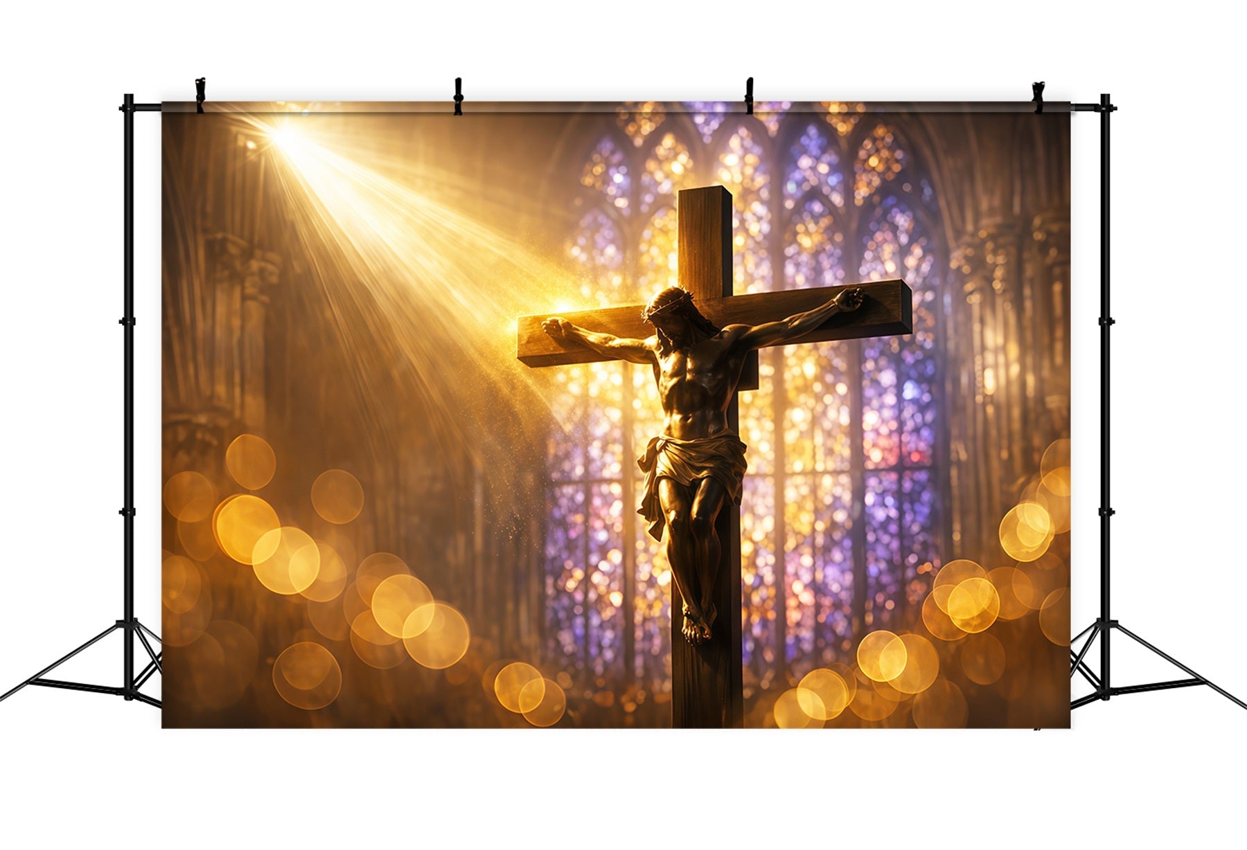Toile de fond Pâques Crucifix Vitrail Rayonnant LXX62-87