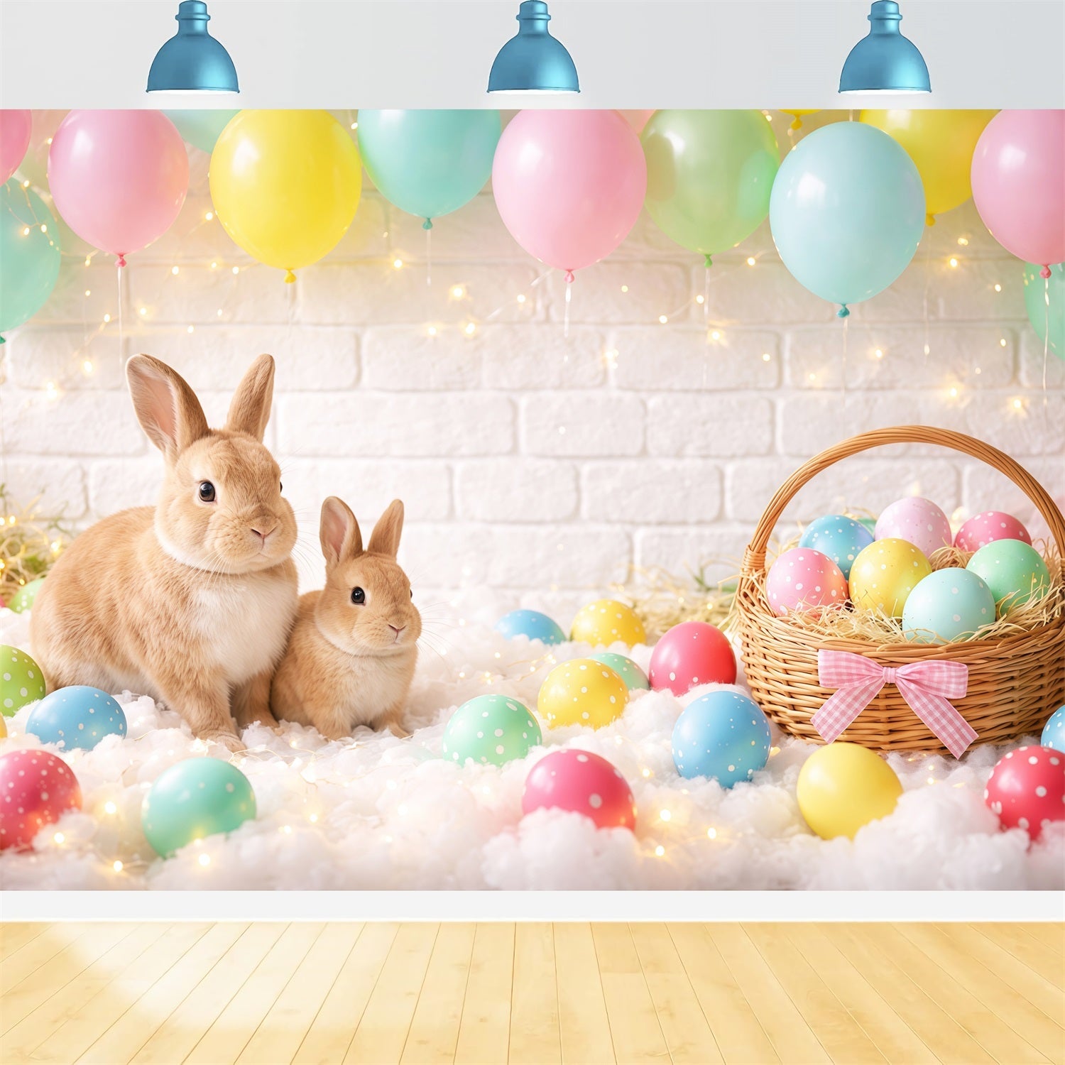 Fond Photo Pâques Lapin Panier d’Œufs Pastel LXX62-88