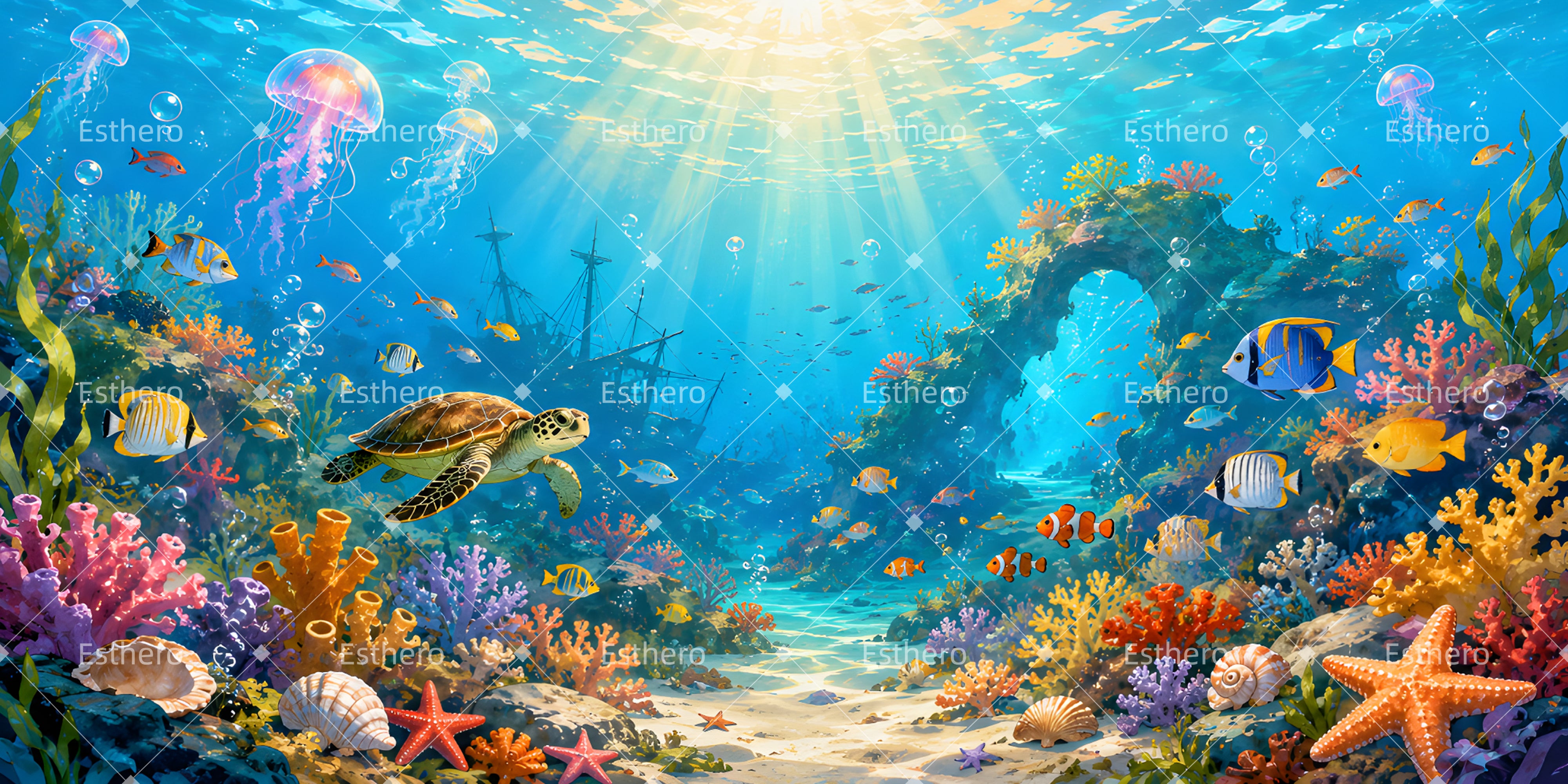 Toile de fond fantastique refuge des tortues marines VBS LXX65-T10
