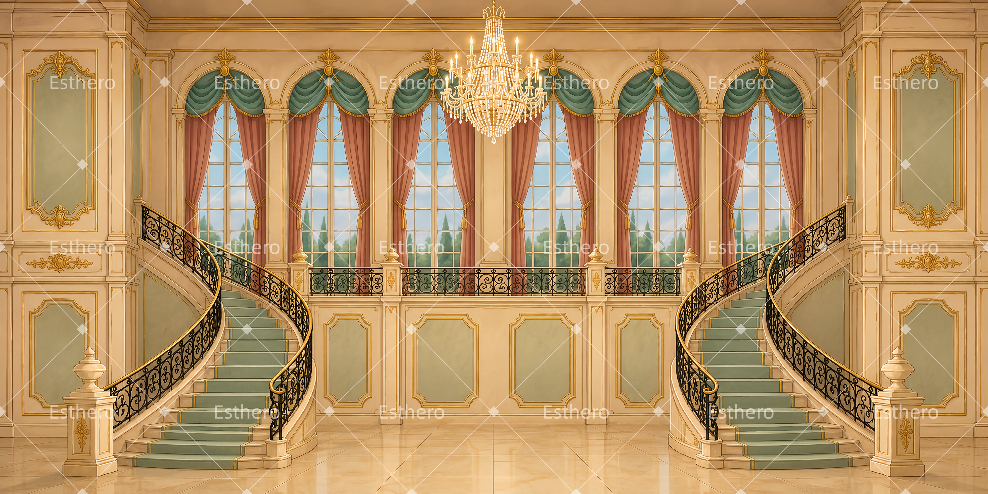 Décor élégant de salle de palais pour spectacle scolaire LXX65-T112
