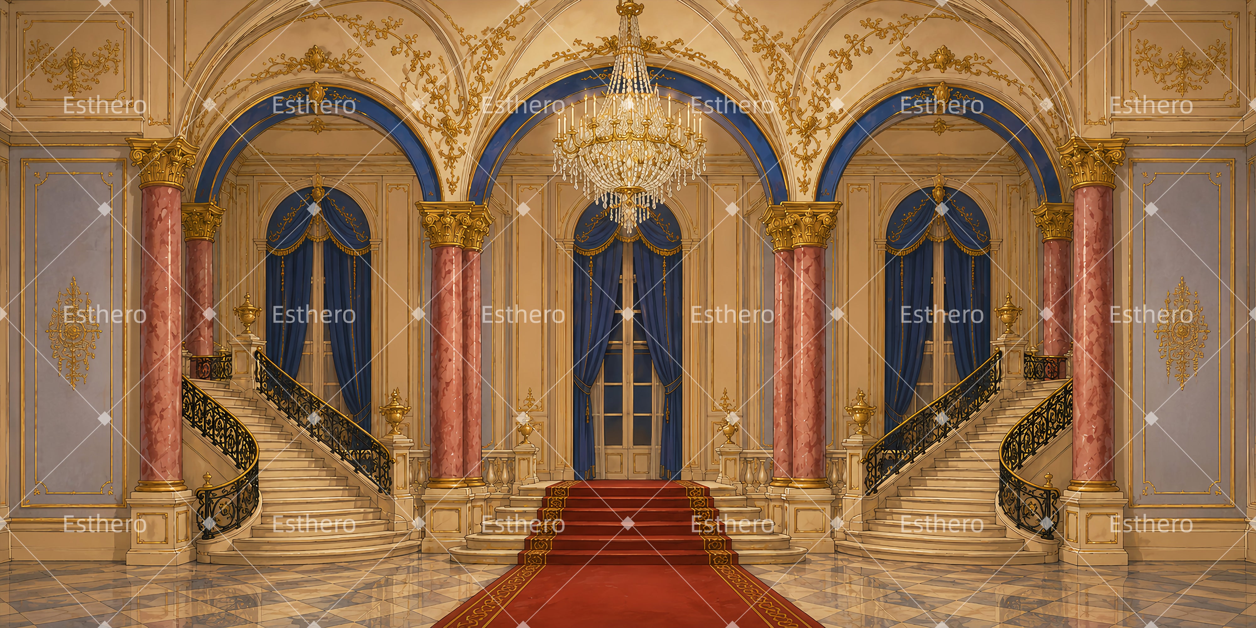 Toile de fond d’escalier royal pour théâtre et spectacle scolaire LXX65-T113