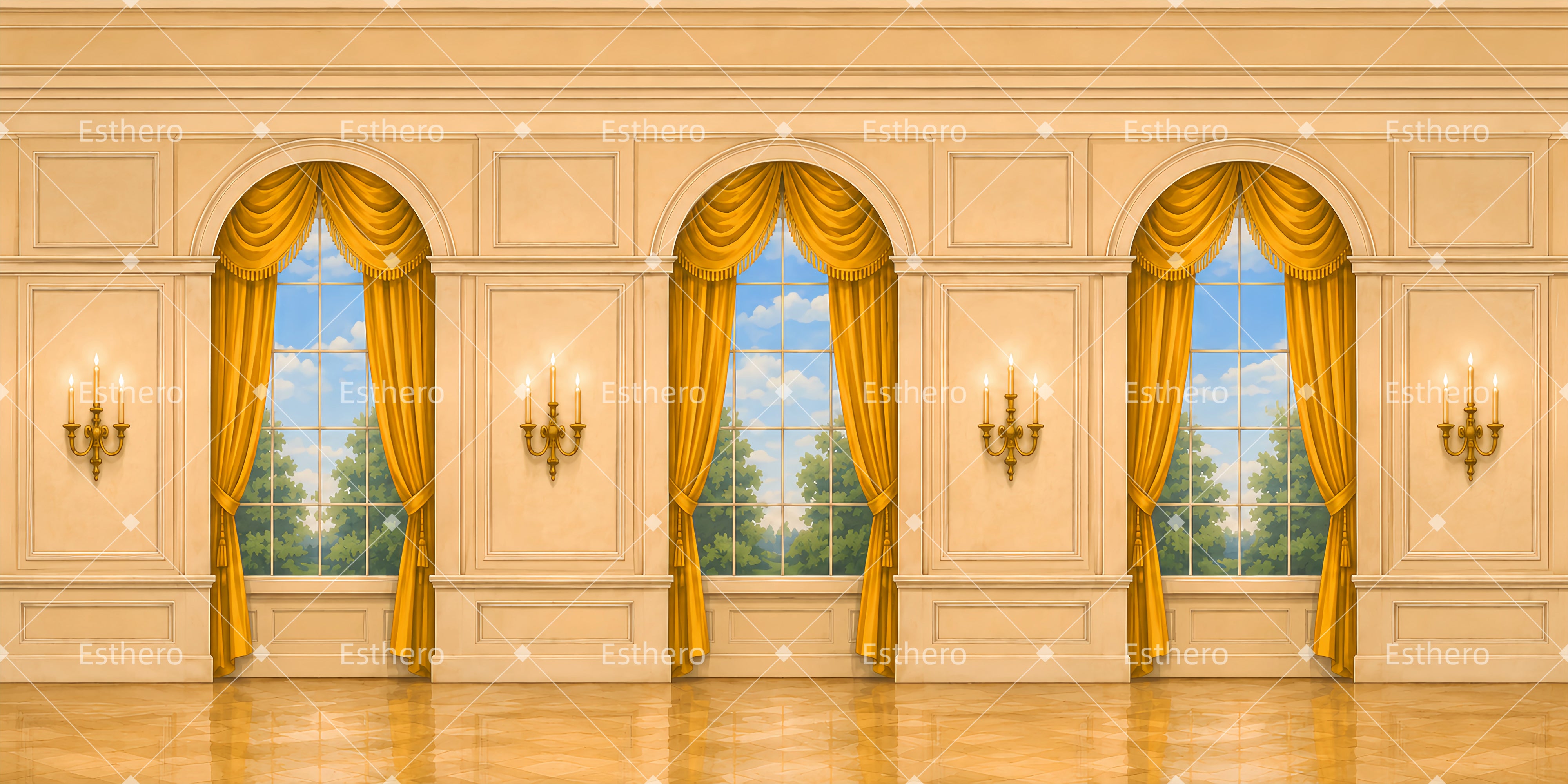 Décor de grande salle aux rideaux dorés pour récital de danse LXX65-T117