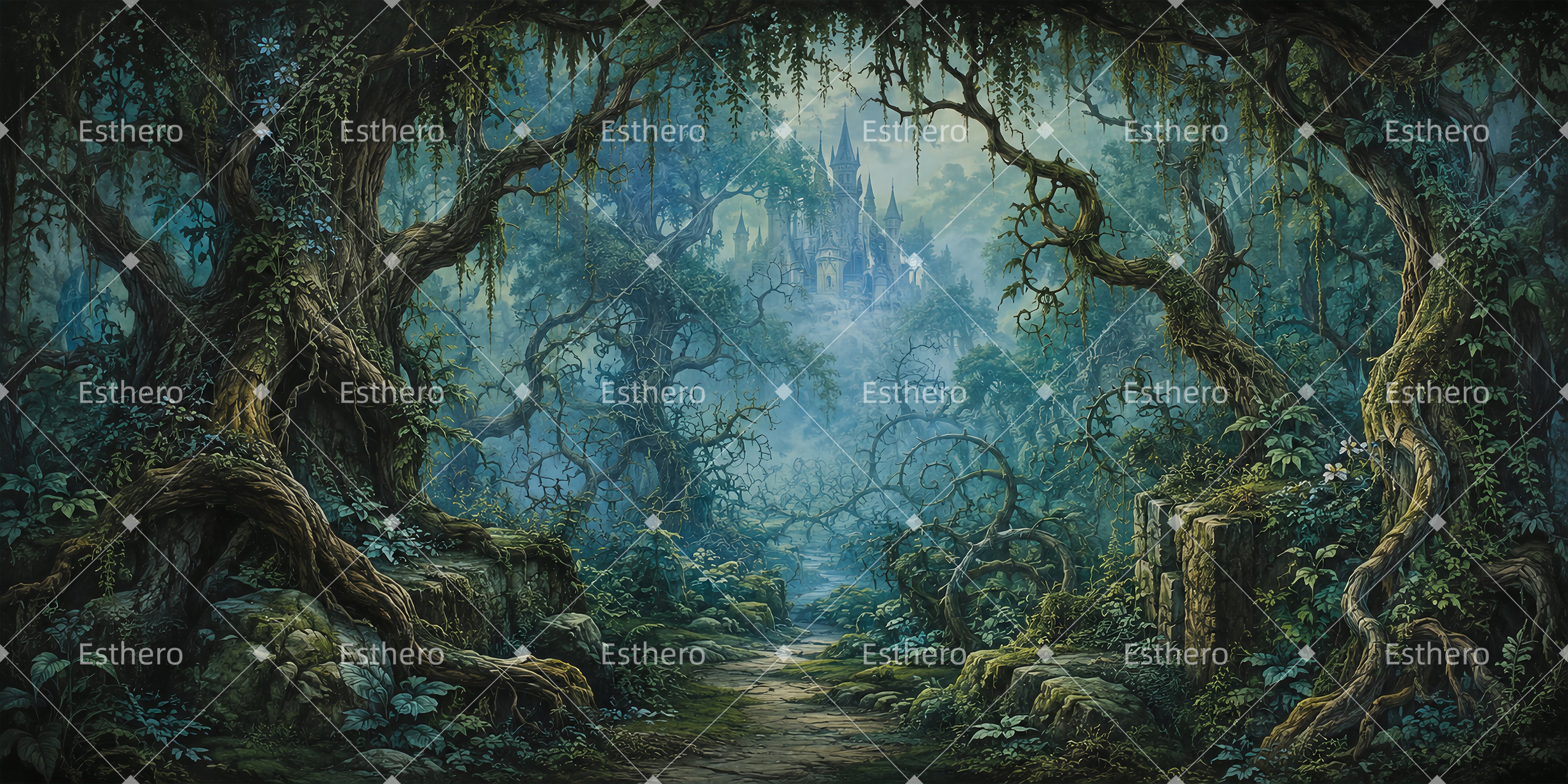 Décor d’entrée de château toile de fond pour scène de théâtre RR65-T116
