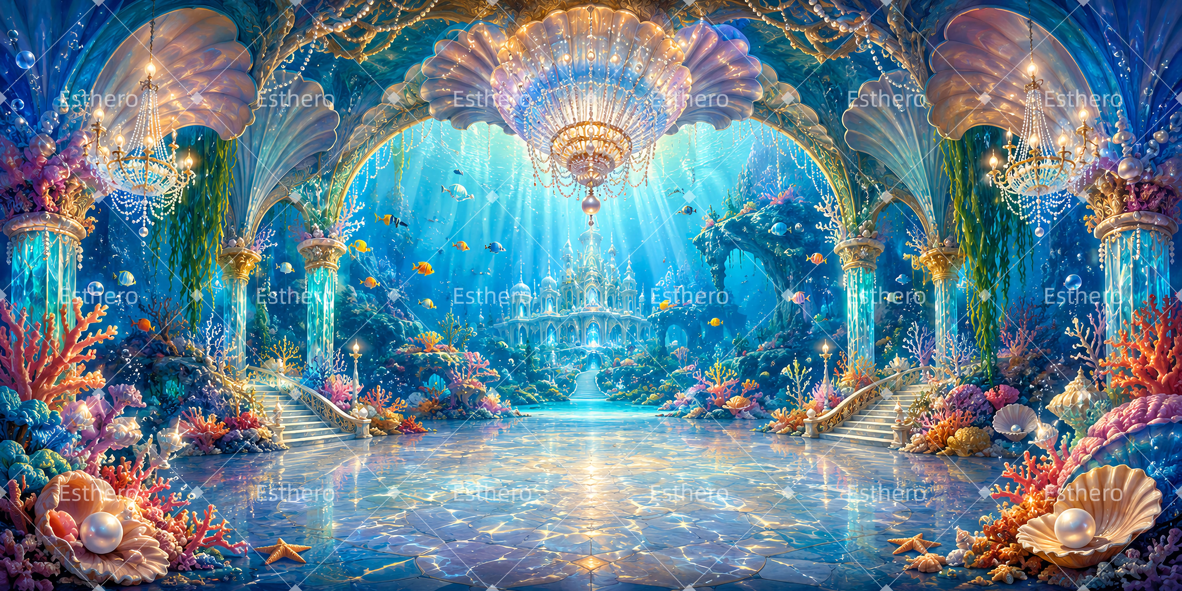 Toile de fond salle de bal palais de cristal sous-marin VBS LXX65-T13