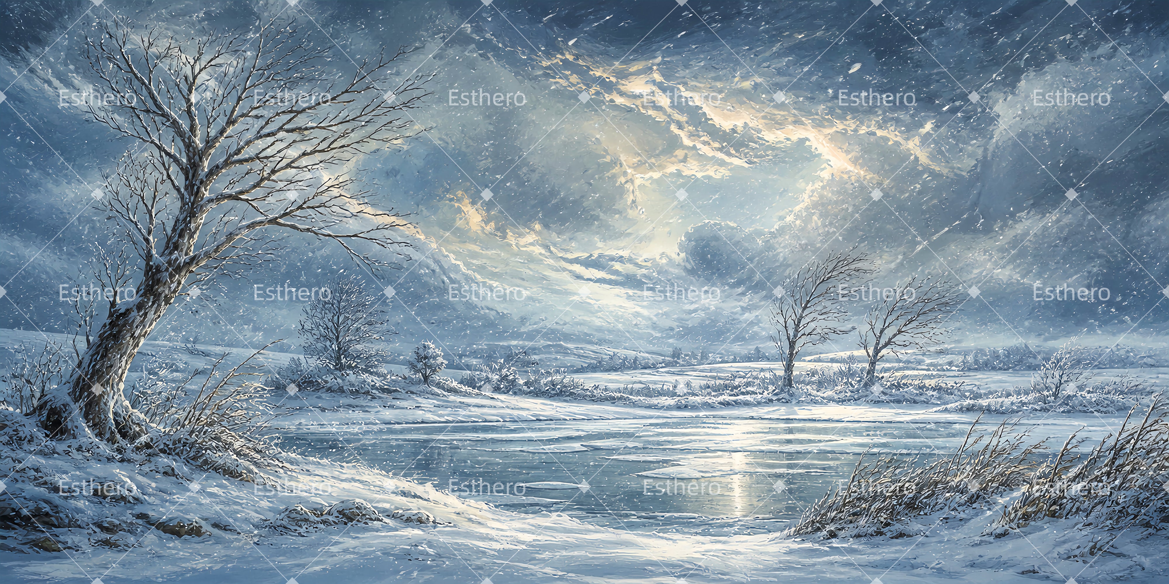 Toile de fond paysage champêtre glacé pour théâtre LXX65-T24