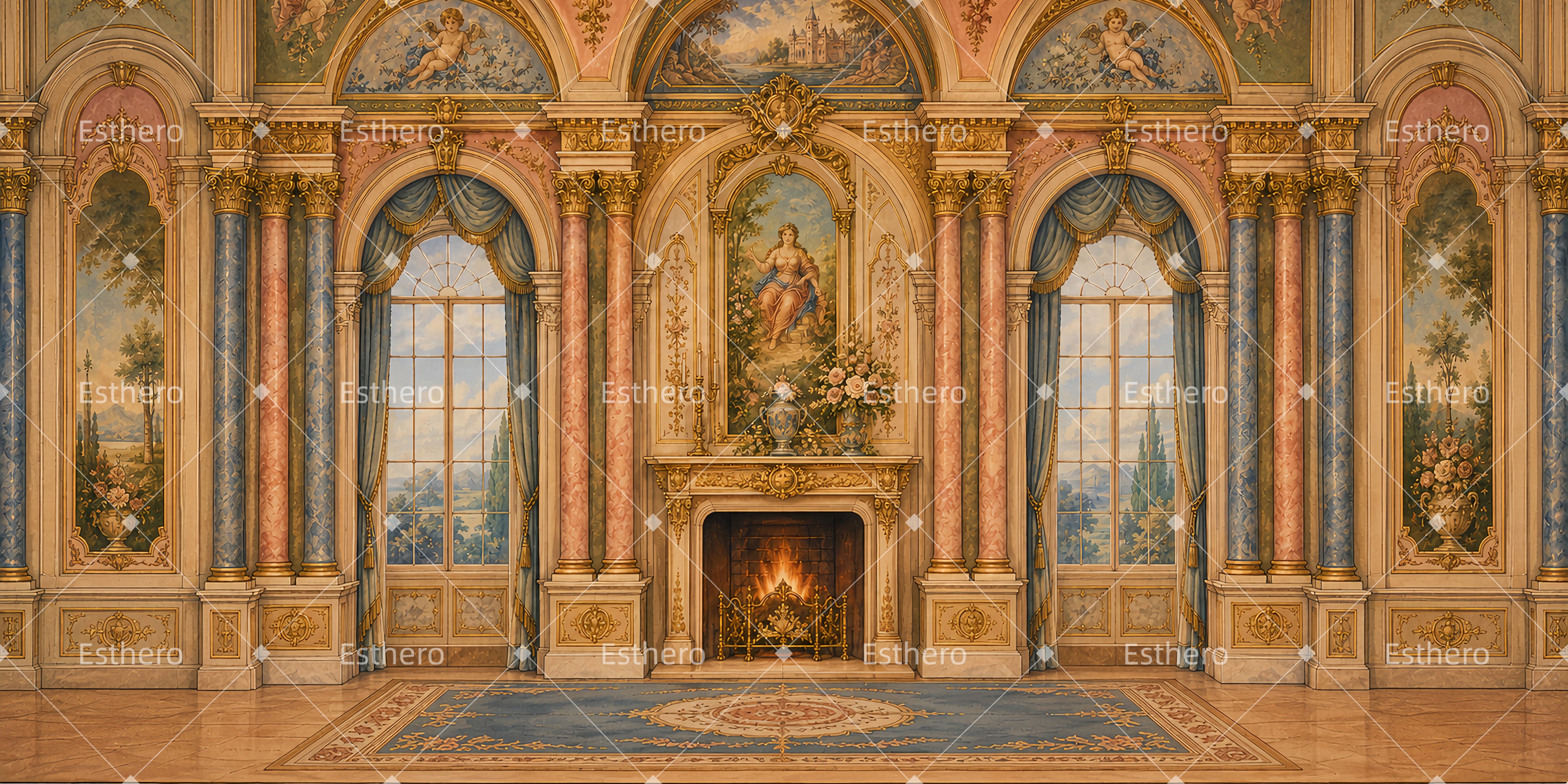 Toile de fond salon de palais rococo décor de scène LXX65-T72