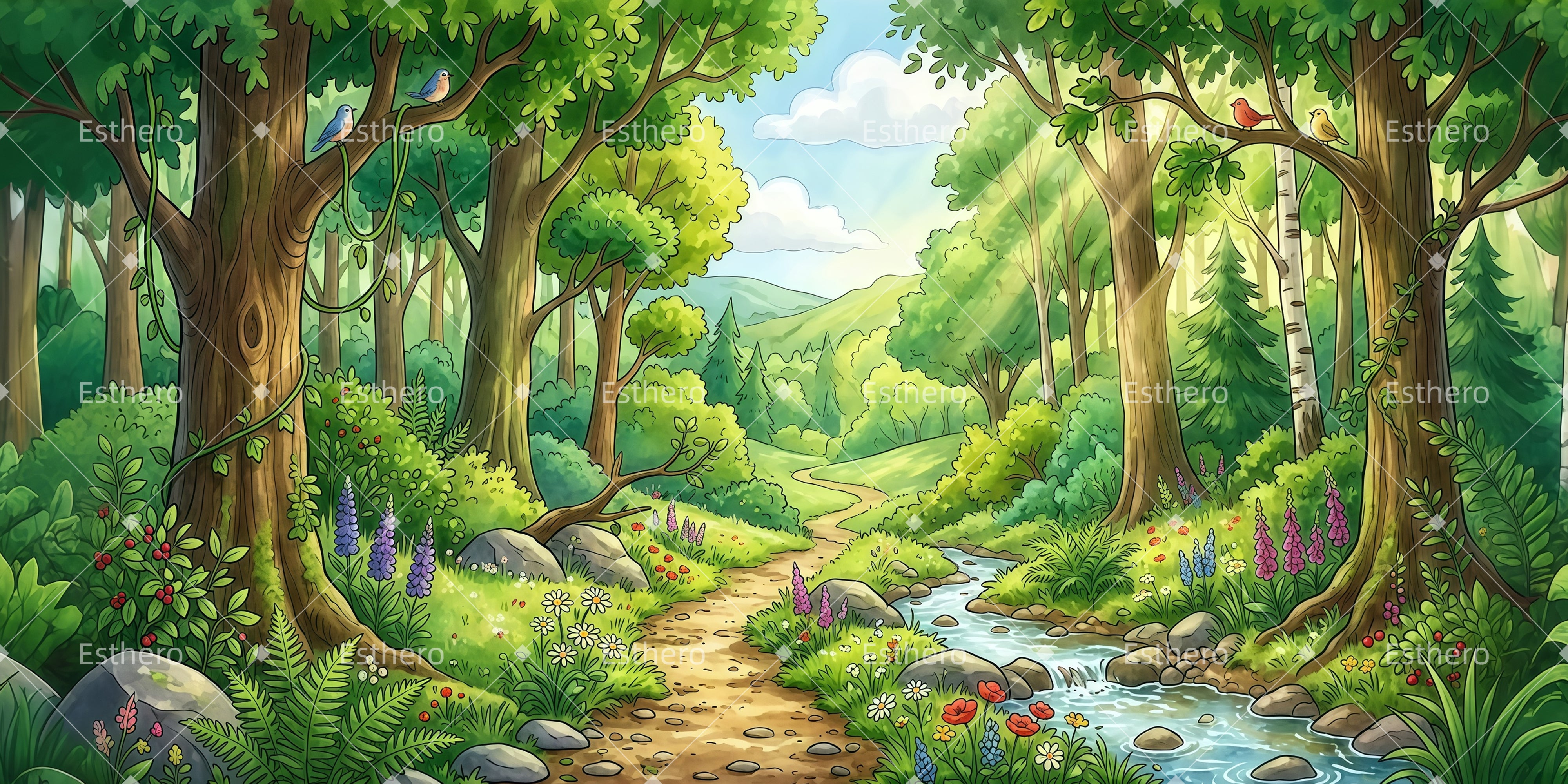 Toile de fond forestière sentier dans les bois VBS LXX65-T8