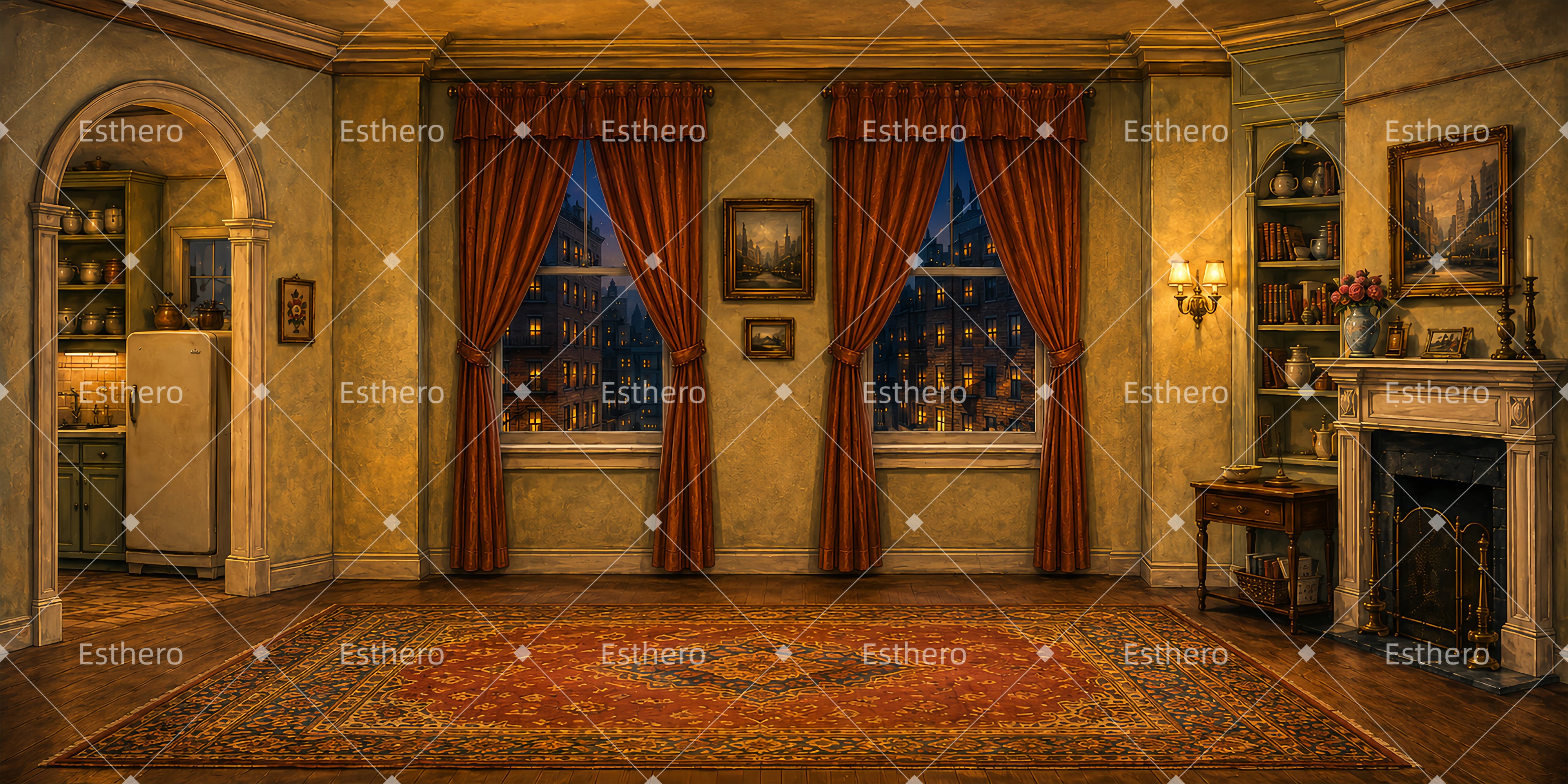Toile de Fond de Théâtre Intérieur d’Appartement Urbain LXX66-T112
