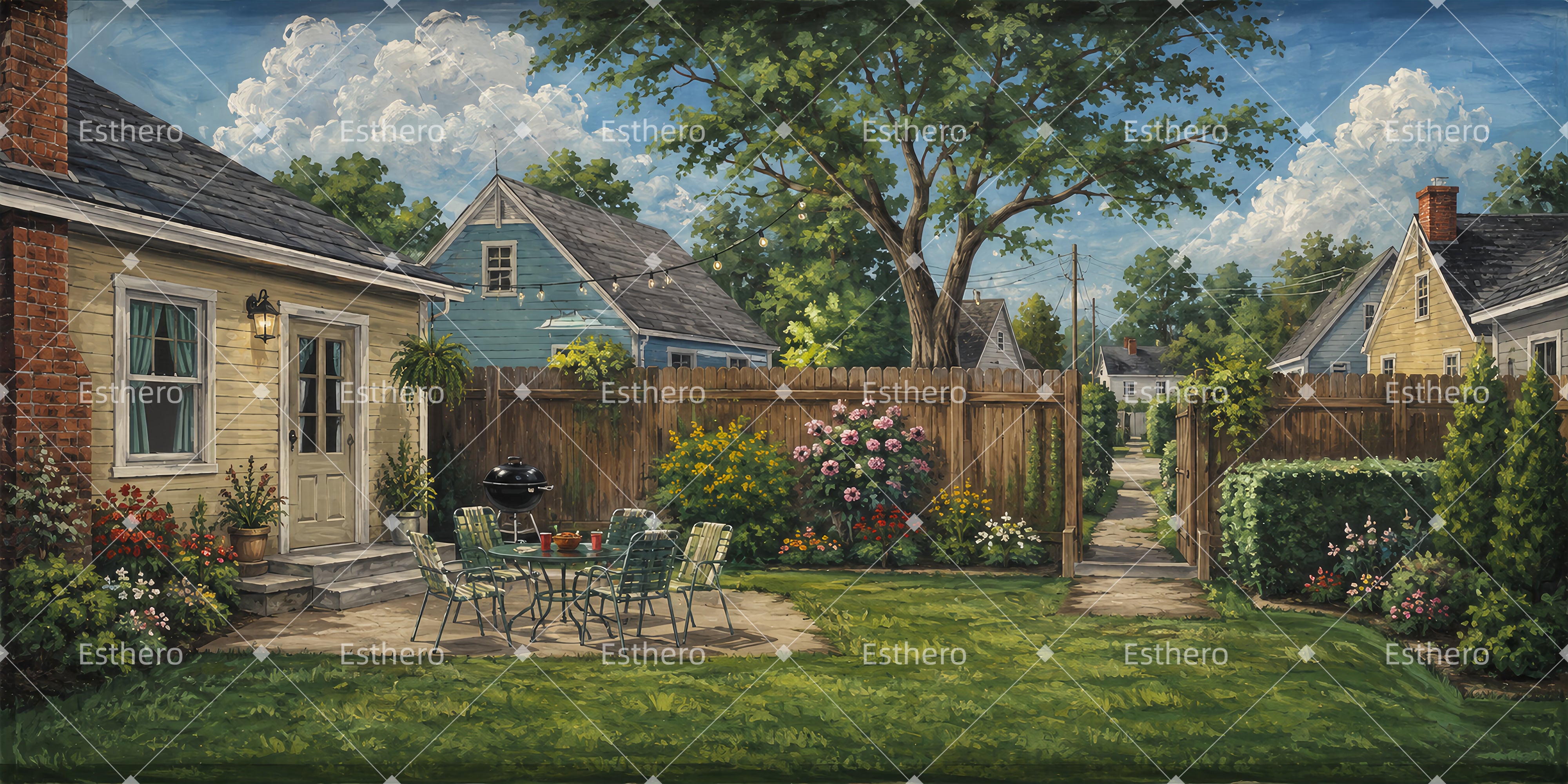 Décor de Théâtre Jardin de Banlieue pour Scène de Groupe LXX66-T38