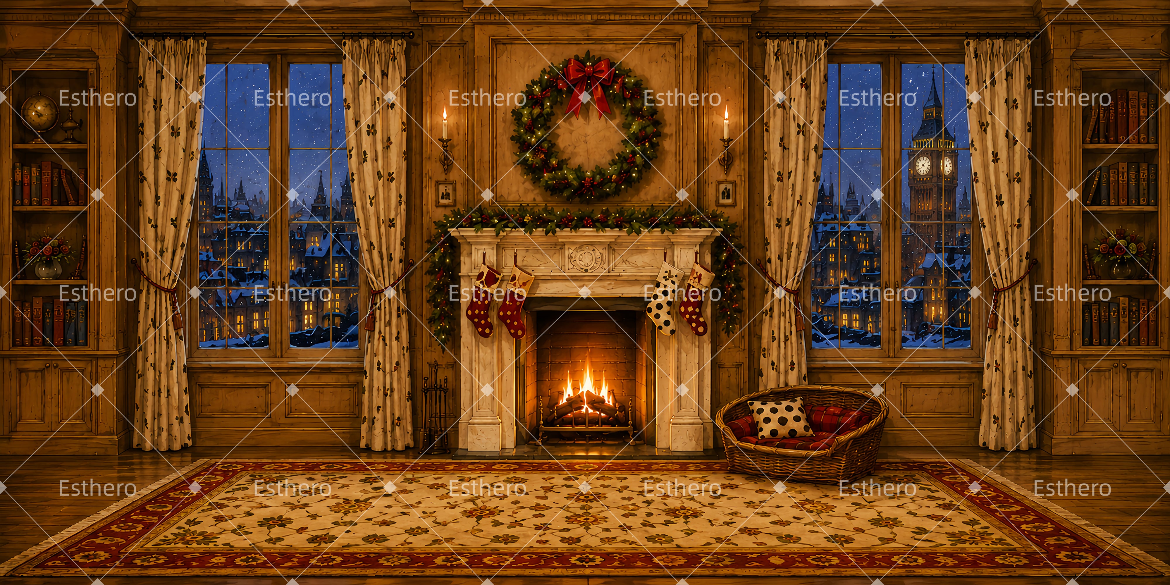 Décor de Noël Appartement Londonien Chaleureux pour Théâtre LXX66-T54