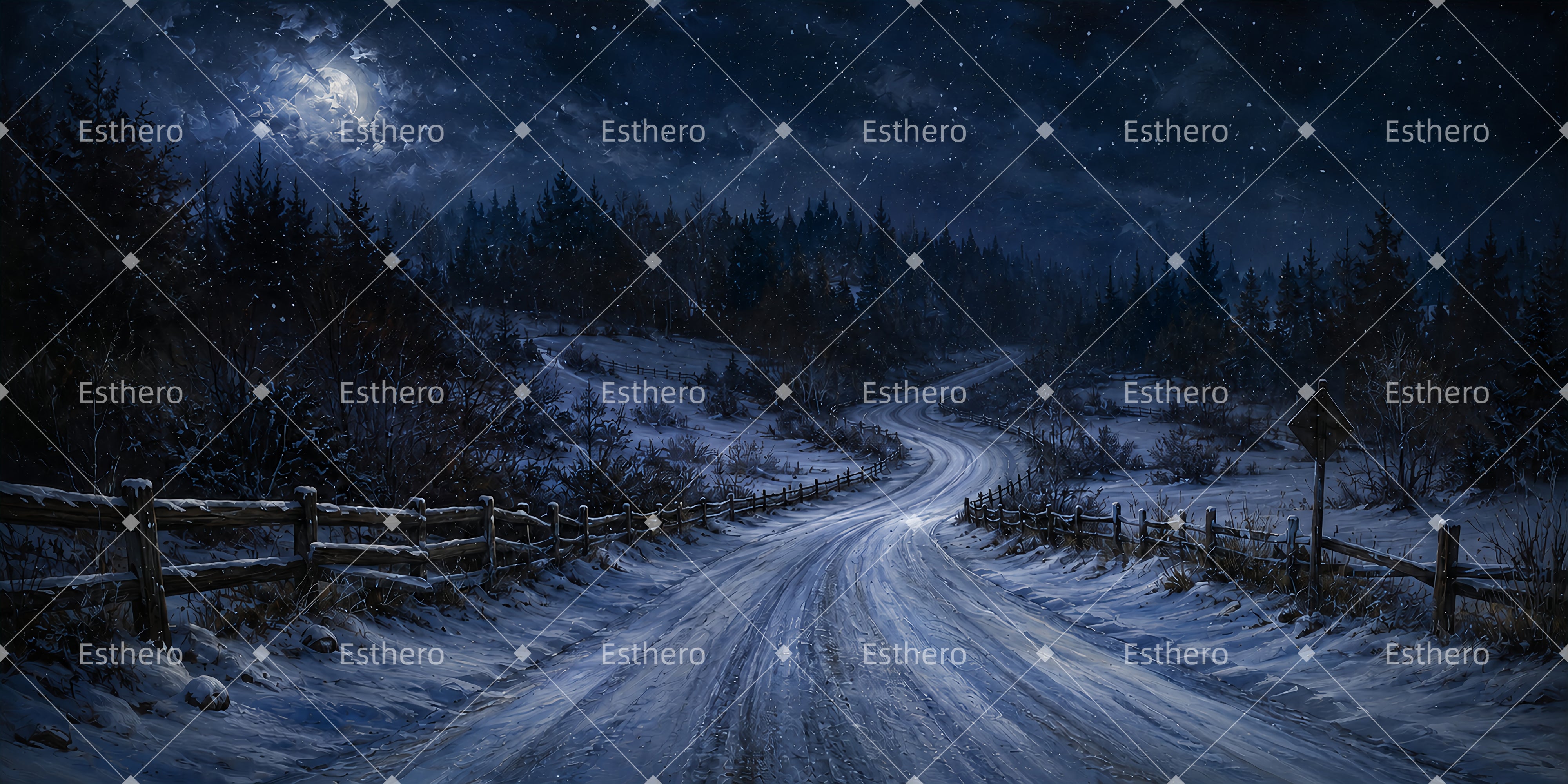 Toile de Fond Route d’Évasion Hivernale pour Pièce de Théâtre LXX66-T60