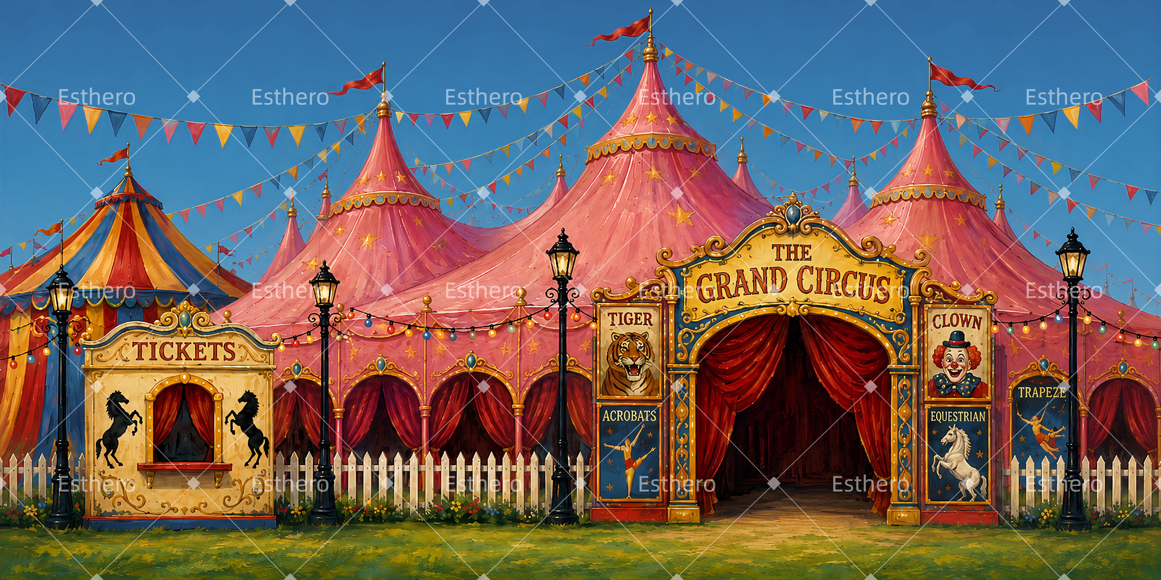 Toile de Fond Fête Foraine pour Spectacle Scolaire et Cirque LXX66-T85