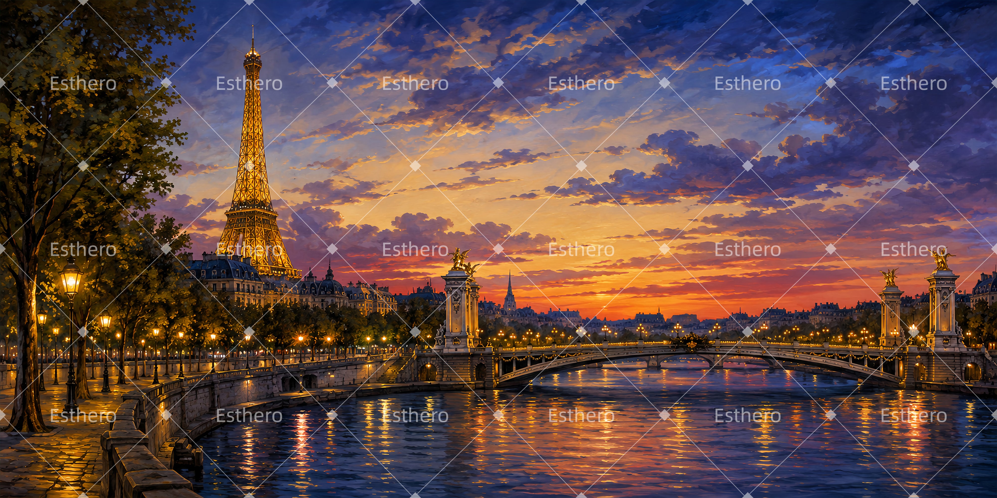 Toile de Fond de Théâtre Berge de Seine avec Tour Eiffel LXX66-T94