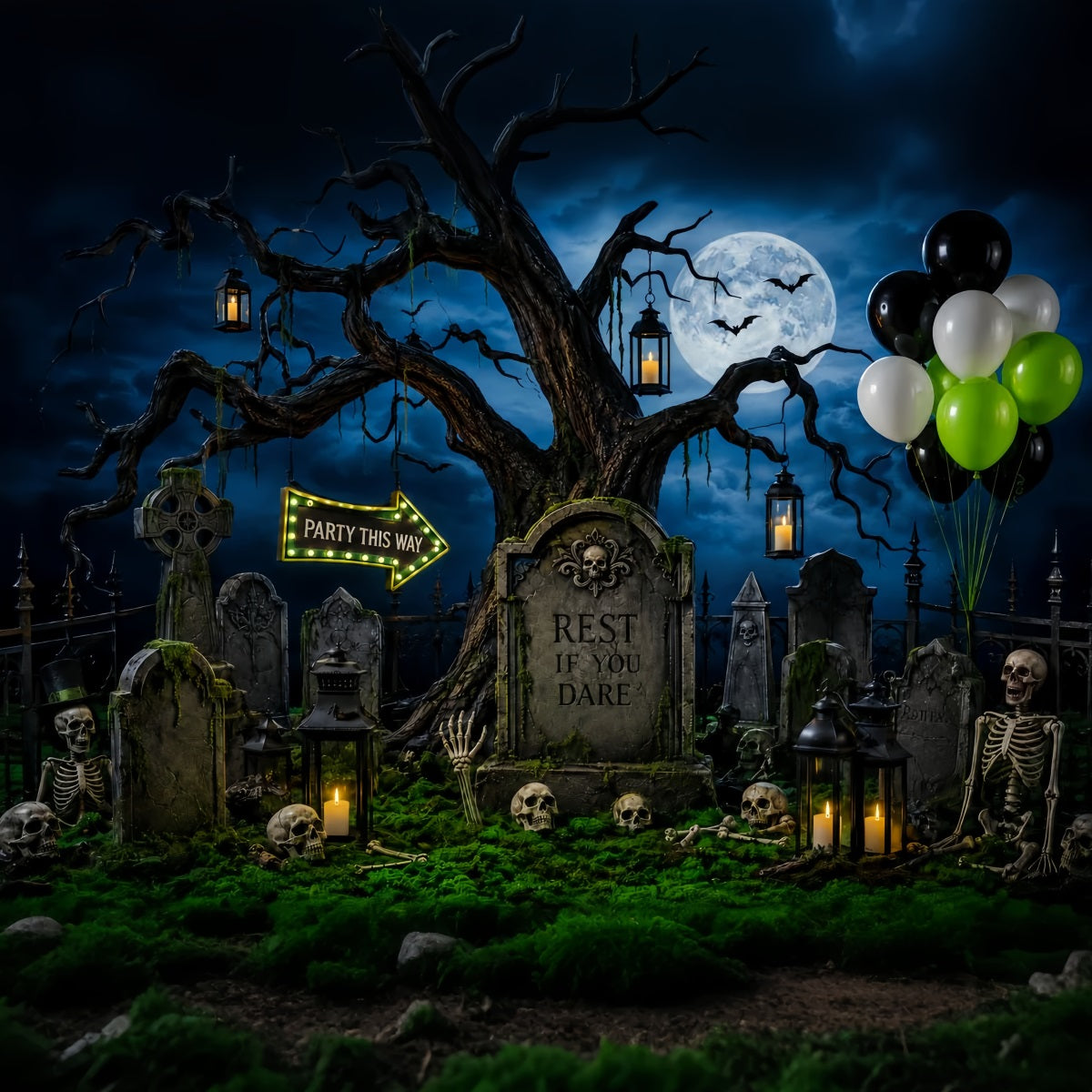 Décor De Cimetière Personnalisé Pour Halloween Cimetière Clair De LuneFête De Squelettes Décor LXX67-124