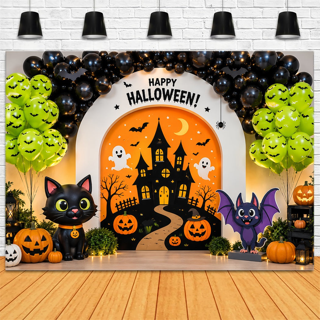 Décor De Fond Pour Photomaton Halloween Avec Ballons Et Chat Mignon Thème Fête D'Halloween LXX67-130