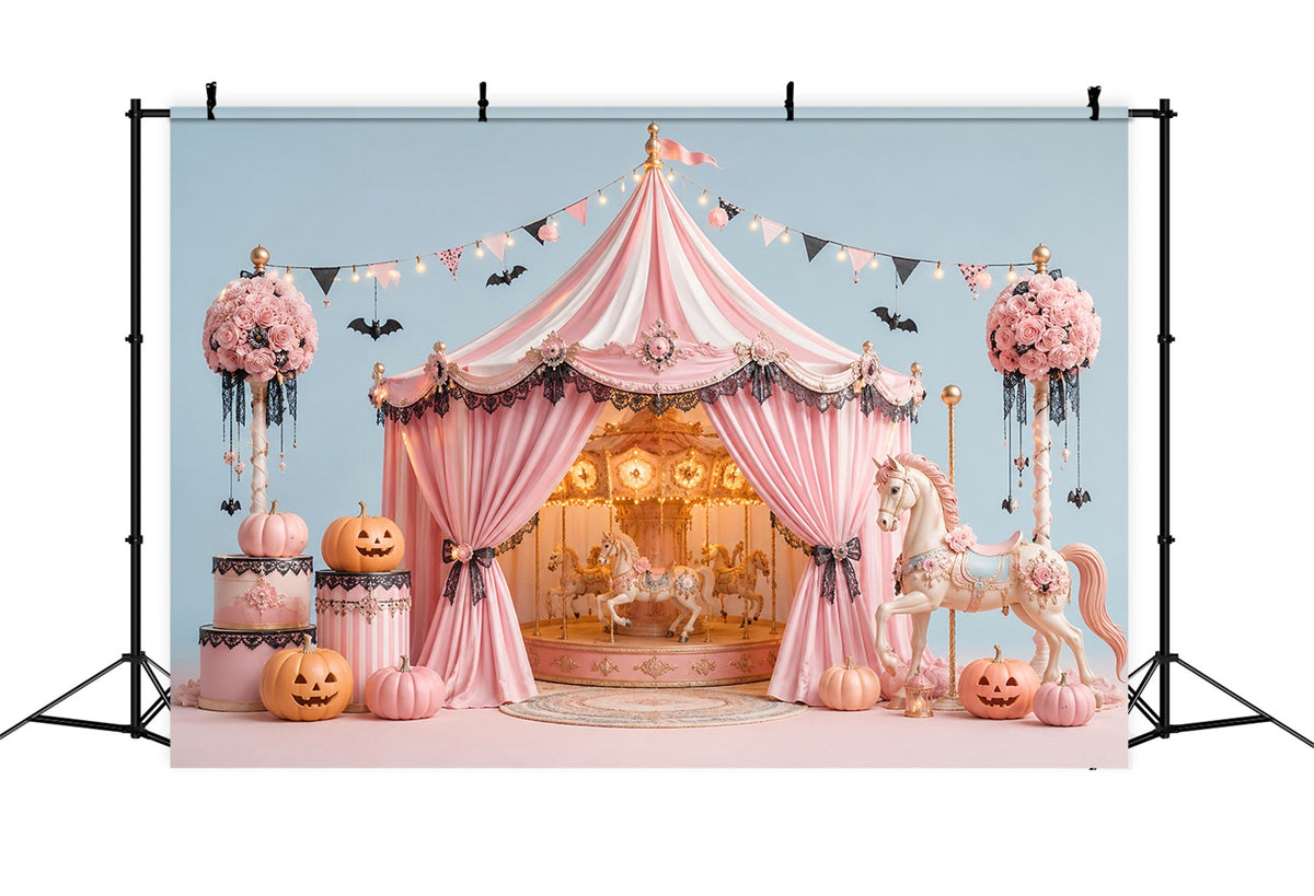 Décors D'Halloween Pour Photos CaRRousel Rose Tente Citrouille Décor De Cirque D'Halloween LXX67-148