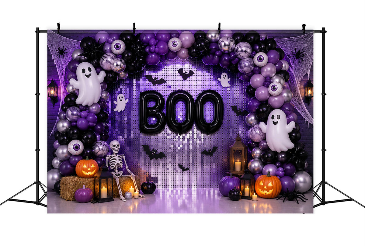 Idées De Décors Pour Photomaton D'Halloween Fond Photo Fantôme Violet Avec Ballons Idéal LXX67-15
