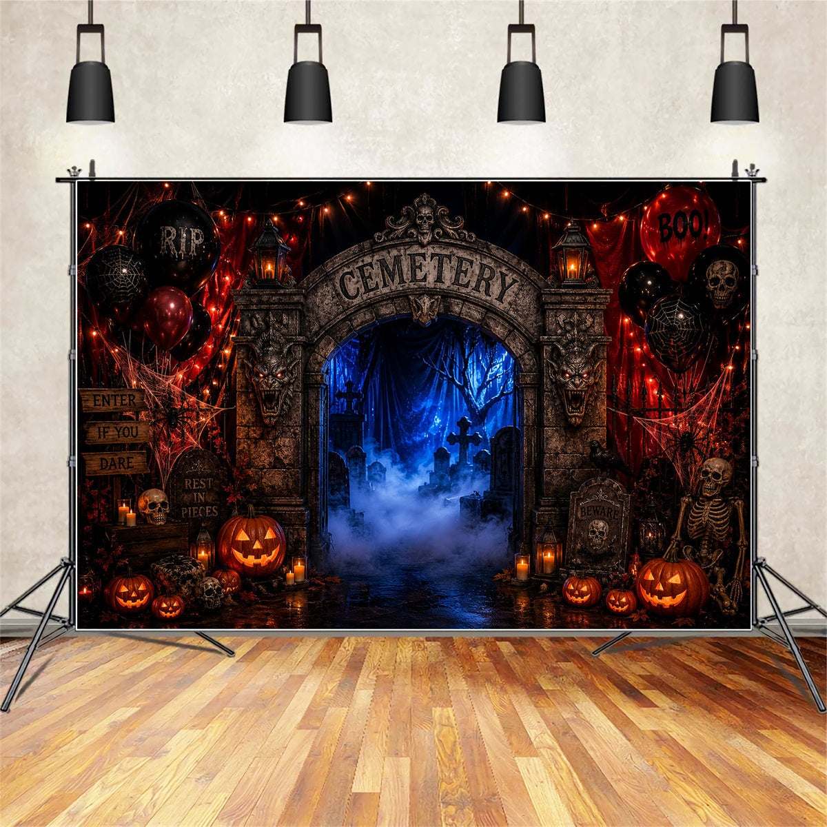 Décors En Carton Pour Halloween Arche D'Entrée De Cimetière Brumeux Décor Photographique D'Halloween LXX67-178