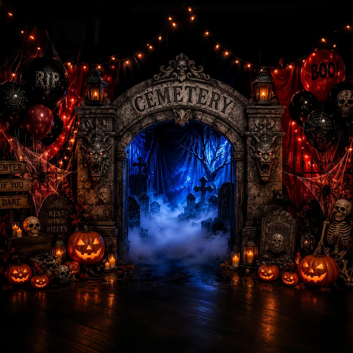 Décors En Carton Pour Halloween Arche D'Entrée De Cimetière Brumeux Décor Photographique D'Halloween LXX67-178