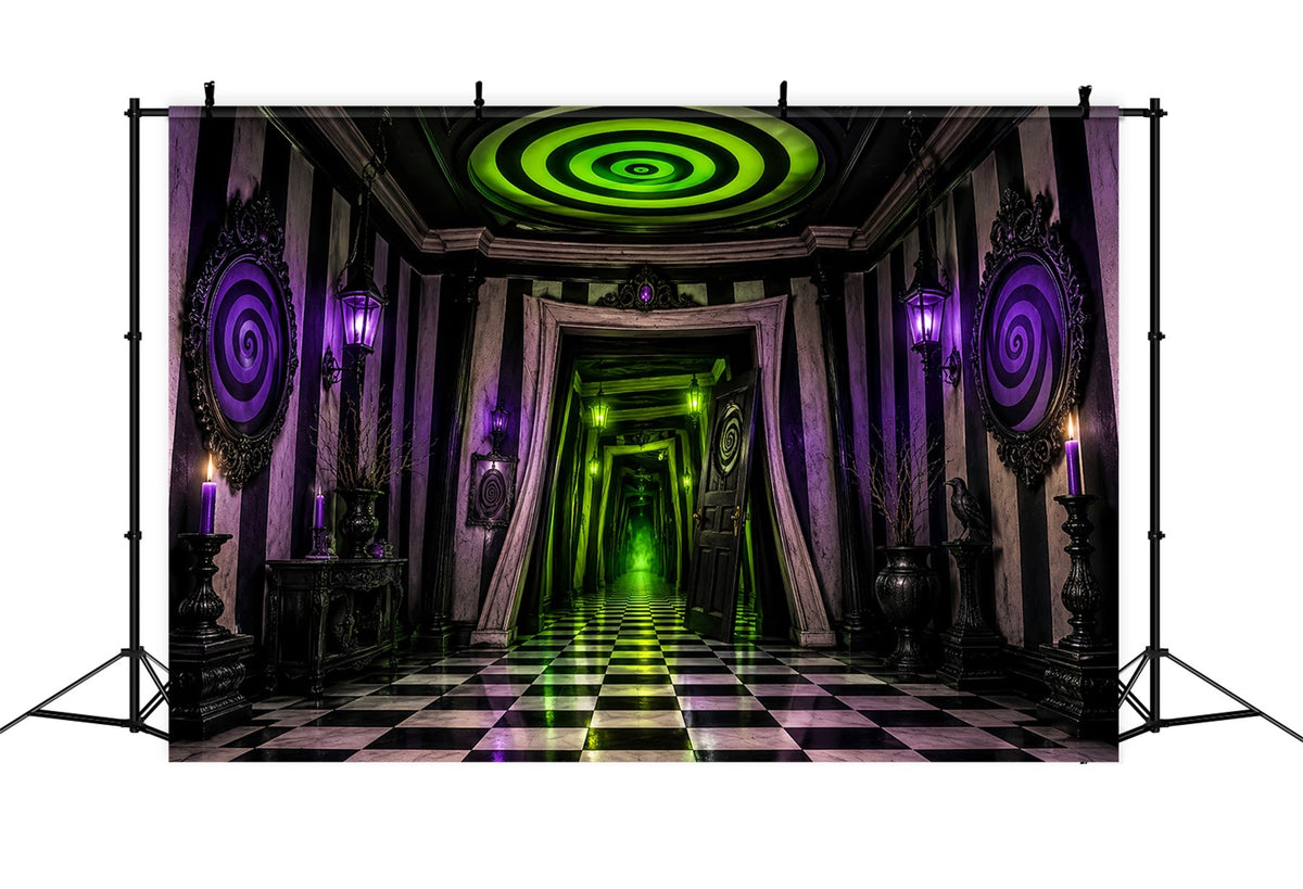 Décor De Maison Hantée Couloir À Damier En Spirale Néon Décors D'Halloween Effrayants LXX67-252