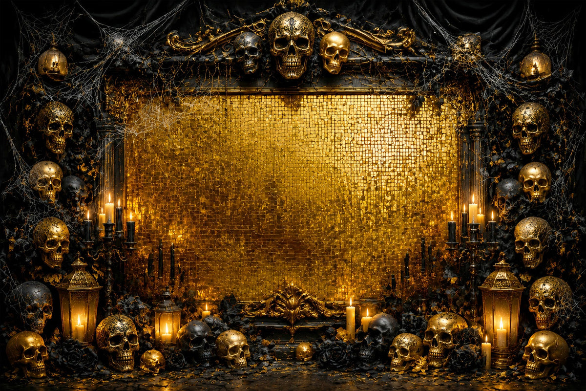 Décor Photo D'Halloween Avec Cadre De Bougie Et Crâne Doré Décor D'Anniversaire D'Halloween LXX67-27
