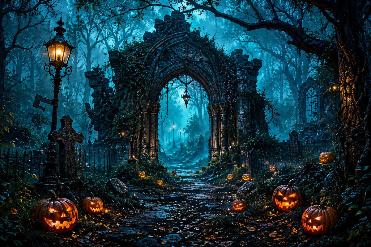 Arche De Décor D'Halloween Ruines De Forêt Hantée Citrouilles Grand Décor D'Halloween LXX67-36