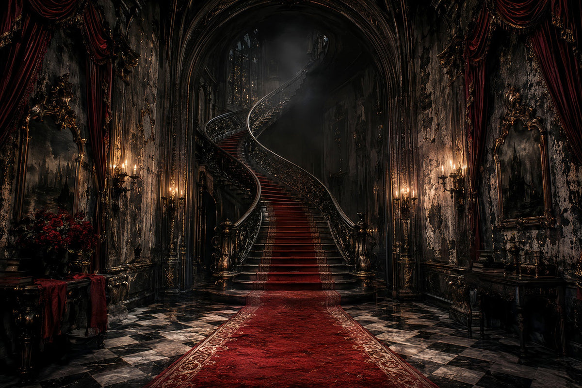 Idées De Décors Pour Une Fête D'Halloween Manoir Gothique Escalier En Colimaçon Décors LXX67-41