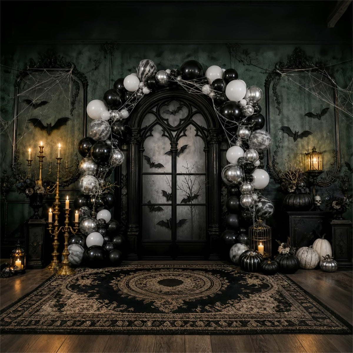 Décor De Fête D'Halloween Arche De Ballons Gothique Bougies Chauves-SourisDécor De Photomaton LXX67-7