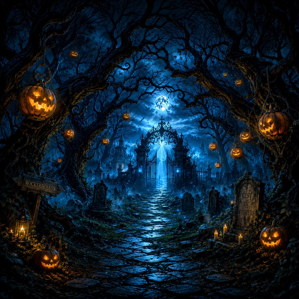 Décor De Cimetière Personnalisé Pour Halloween Citrouilles Au Clair De LunePorte De Cimetière Décor LXX67-71