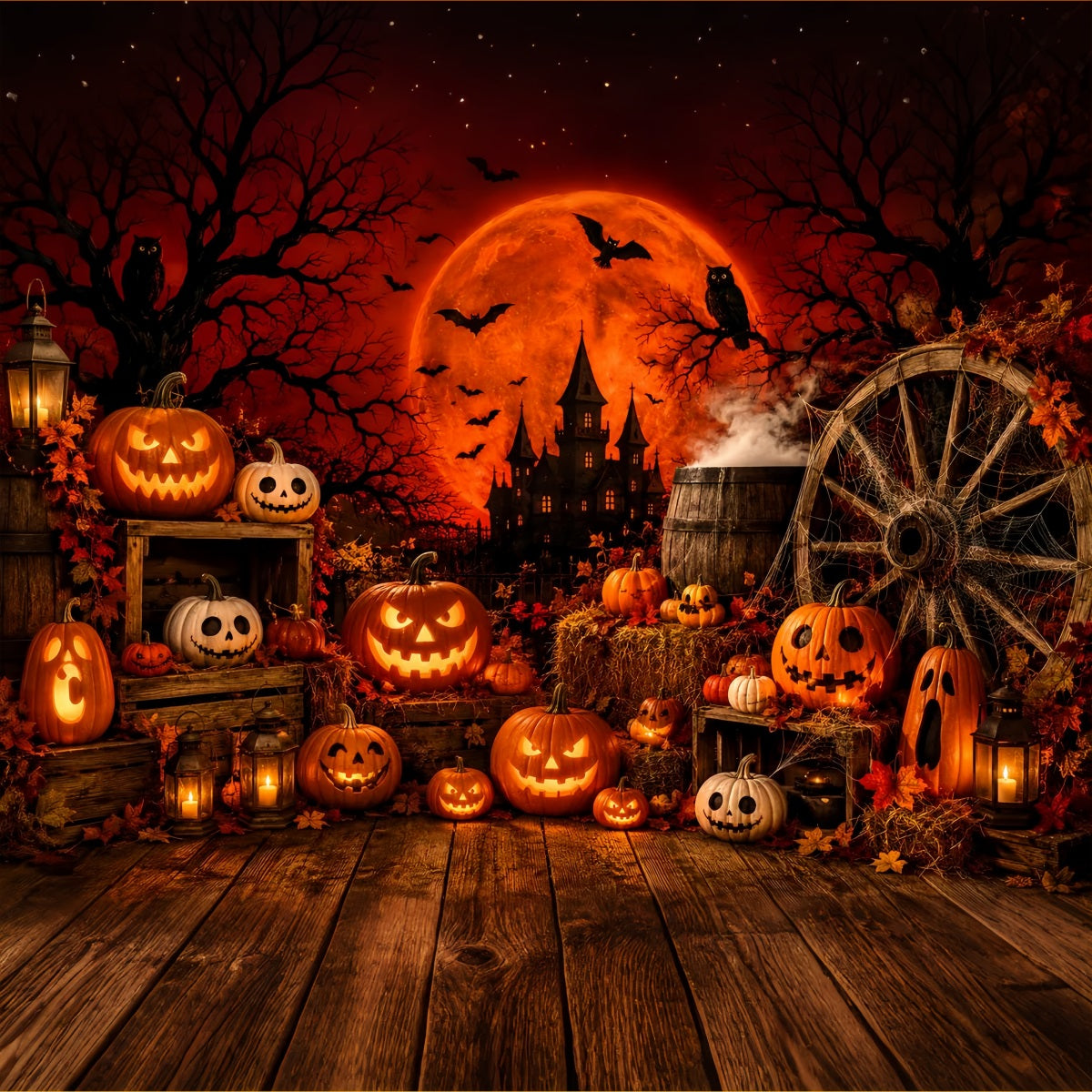 Décor D'Halloween Pour Photomaton Citrouille Et Lune Rouge Décor Mignon Pour Halloween LXX67-80