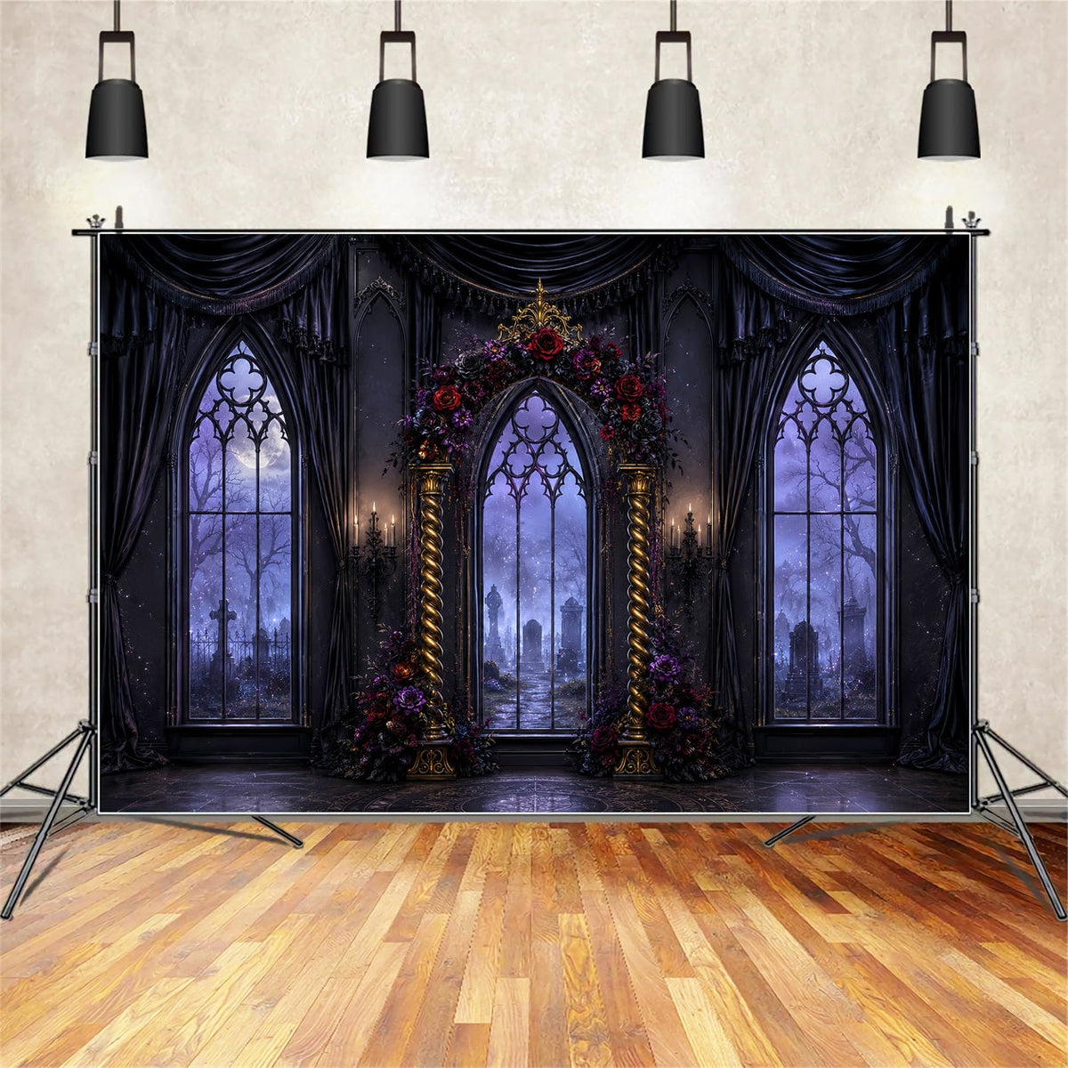 Décor D'Arche D'Halloween Style Gothique Floral Avec Fenêtre Et Grand Hall D'Entrée LXX67-89