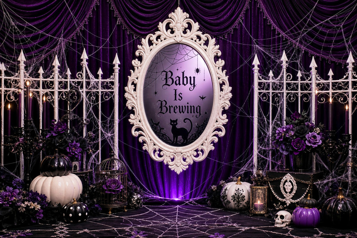 Décor De Photographie Halloween Pour Baby Shower Rideau Violet Sorcière Et Citrouille LXX67-92