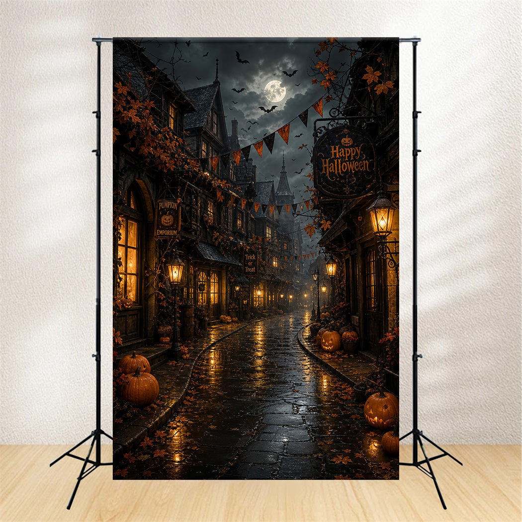 Toiles De Fond Photographiques Pour Halloween Village De Citrouilles Au Clair De LuneDécor LXX67-93