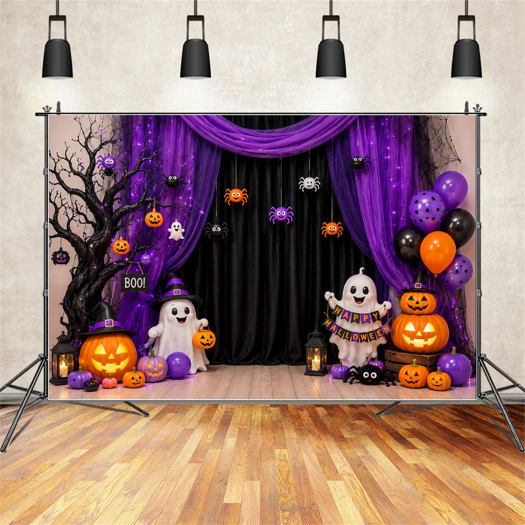 Décor De Fond Pour Photomaton D'Halloween À Faire Soi-Même Rideau De Fête Fantôme Violet LXX67-97