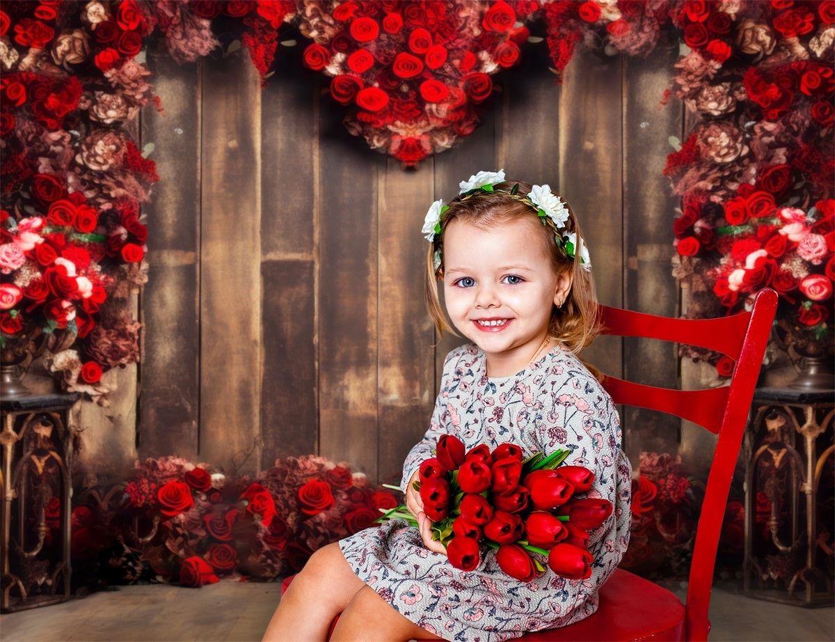 St Valentin Rose Rouge Mur d'Amour Toile de fond M1-03