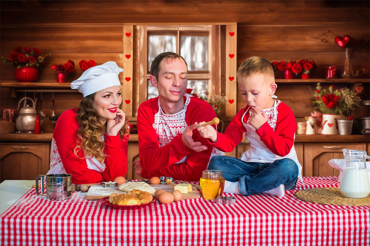 St Valentin Cuisine avec fleurs Toile de fond M1-04