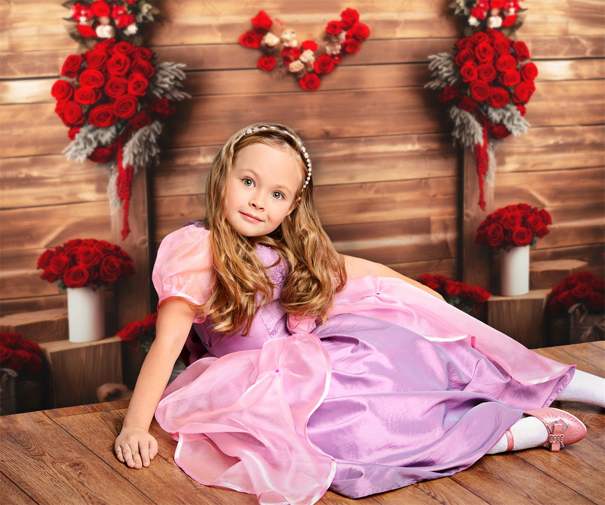 St-Valentin Panneau décoratif en bois avec rosace rouge Toile de fond M1-05