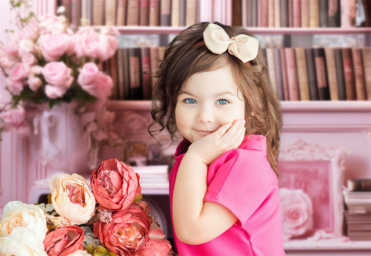 Bibliothèque Mobile à Flotteurs Roses Toile de fond M1-06