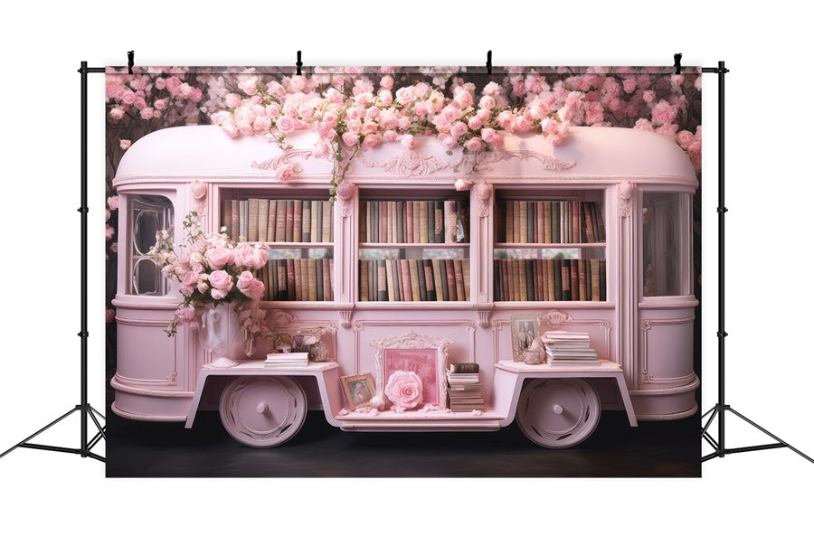 Bibliothèque Mobile à Flotteurs Roses Toile de fond M1-06