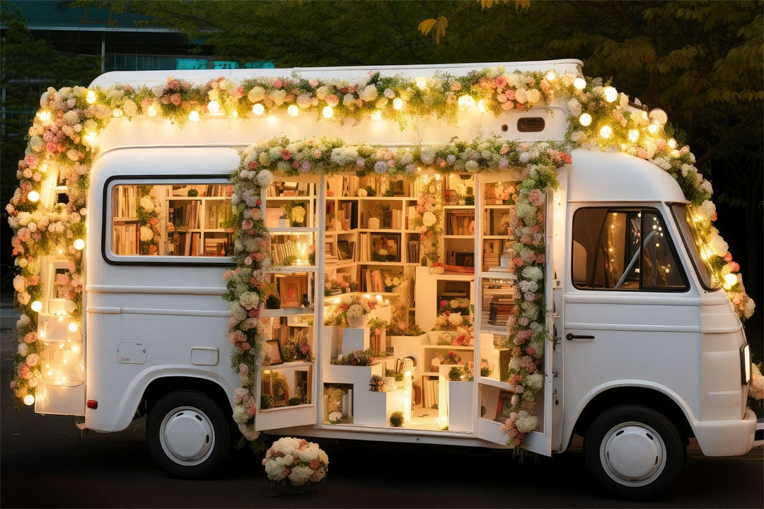 Floral Lumière Livres Remplis Bus Toile de fond M1-10