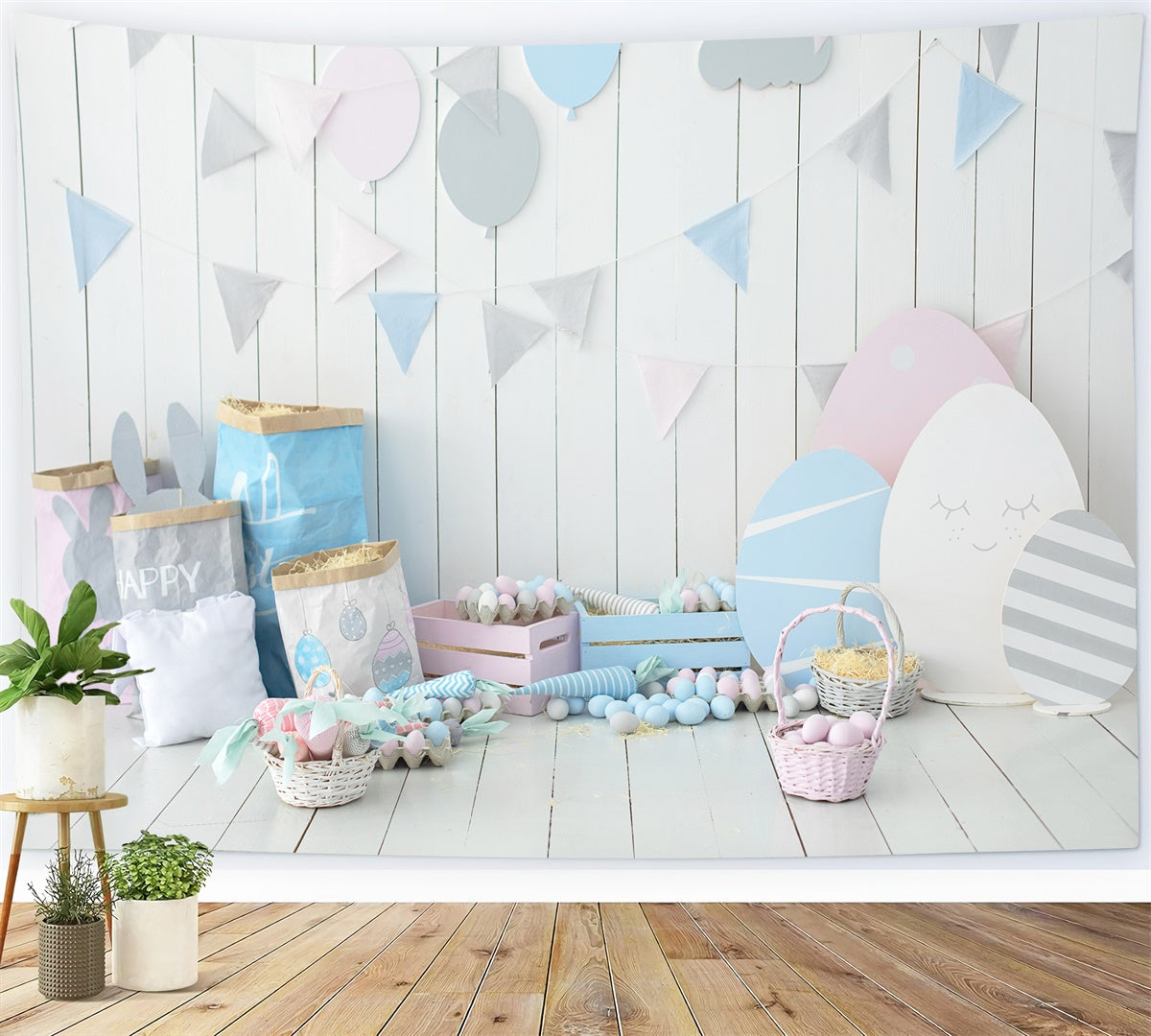 Couleurs Morandi Œufs de Pâques Tableau en bois Toile de fond M1-15