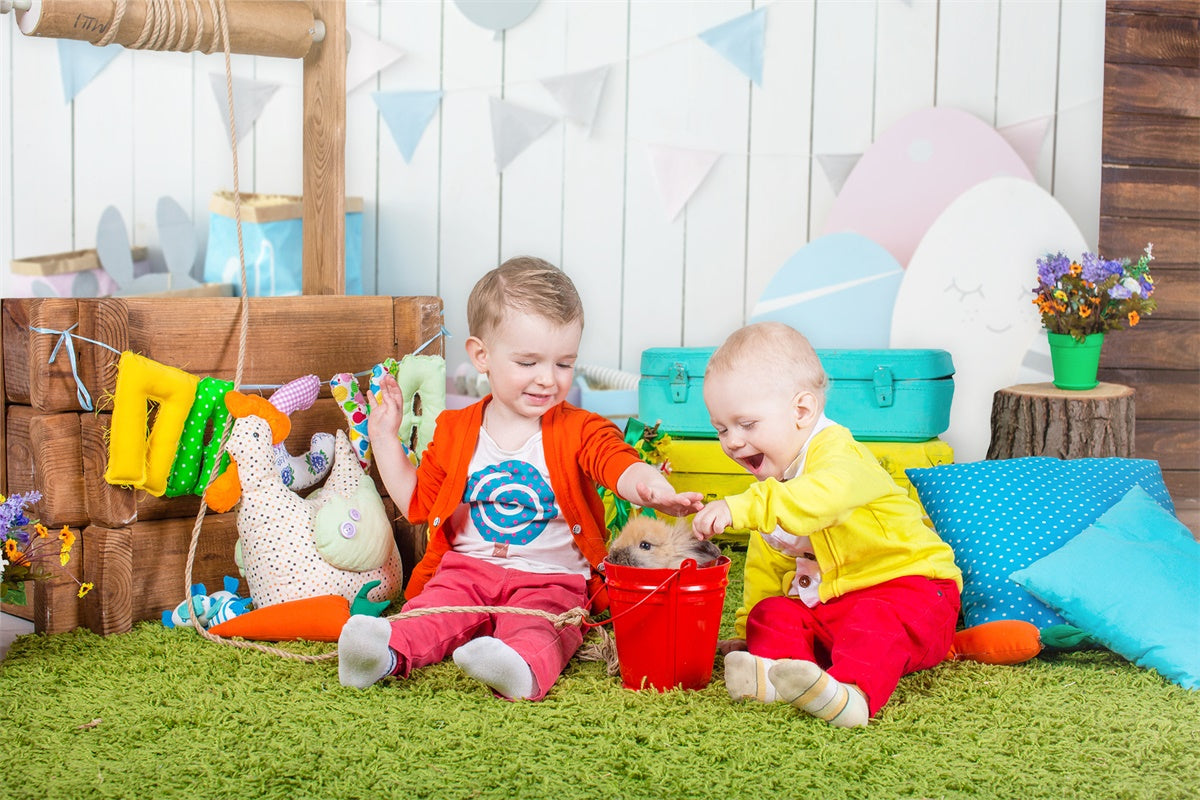 Couleurs Morandi Œufs de Pâques Tableau en bois Toile de fond M1-15