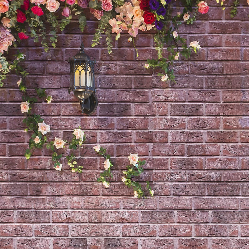 Printemps Vintage Mur de Briques Fleur de Rue Lumière Toile de fond M1-20