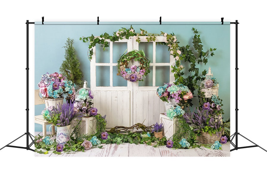 Porte en bois Couronne de fleurs Printemps Fraîche Toile de fond M1-21