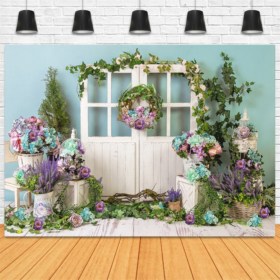 Porte en bois Couronne de fleurs Printemps Fraîche Toile de fond M1-21